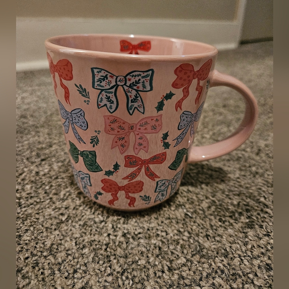 Pink Colourful Bow Mug Festive Christmas Colours